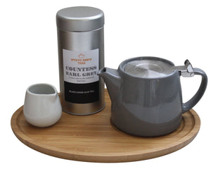 Forlife Teapot Grey, Bamboo Tray, Creamer & Countess Earl Grey 100g Caddy - Mystic Brew Teas